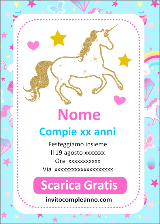 inviti compleanno unicorno da scaricare gratis