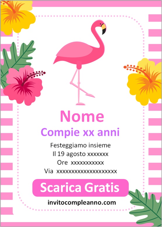 Invito Digitale Di Compleanno a Tema Fenicottero