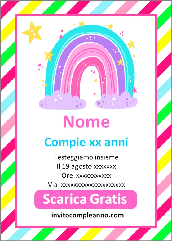 biglietto invito compleanno arcobaleno