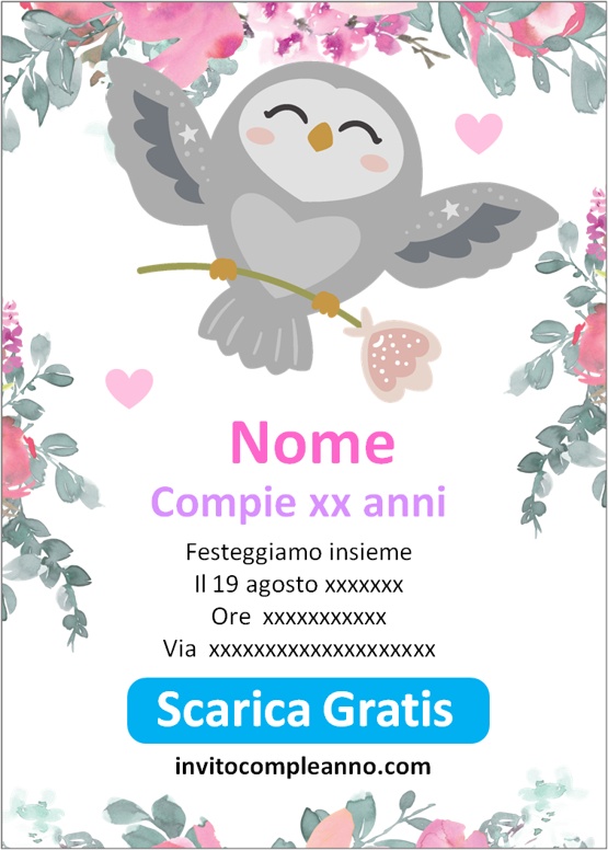 Inviti di compleanno con gufi