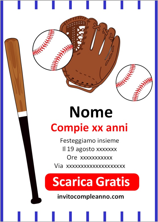 Invito di compleanno stampabile per baseball