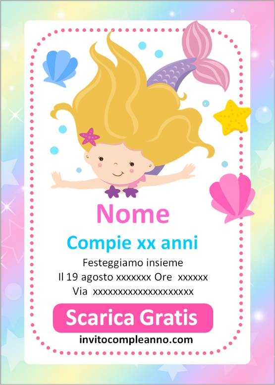 Invito Compleanno Sirena