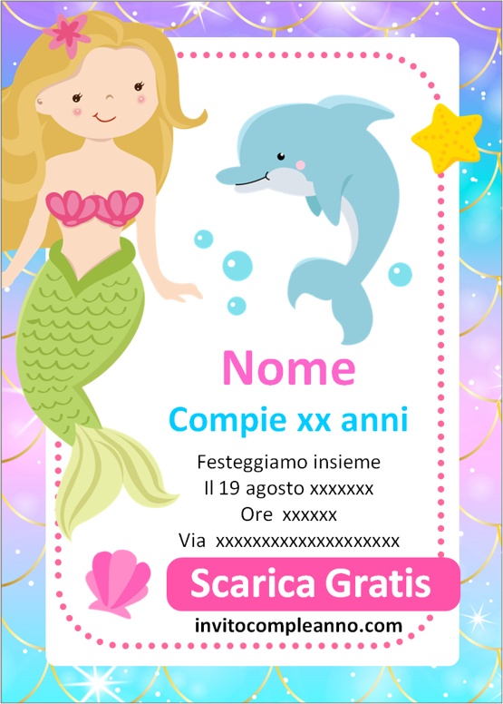 Inviti di compleanno per bambine festa di sirena