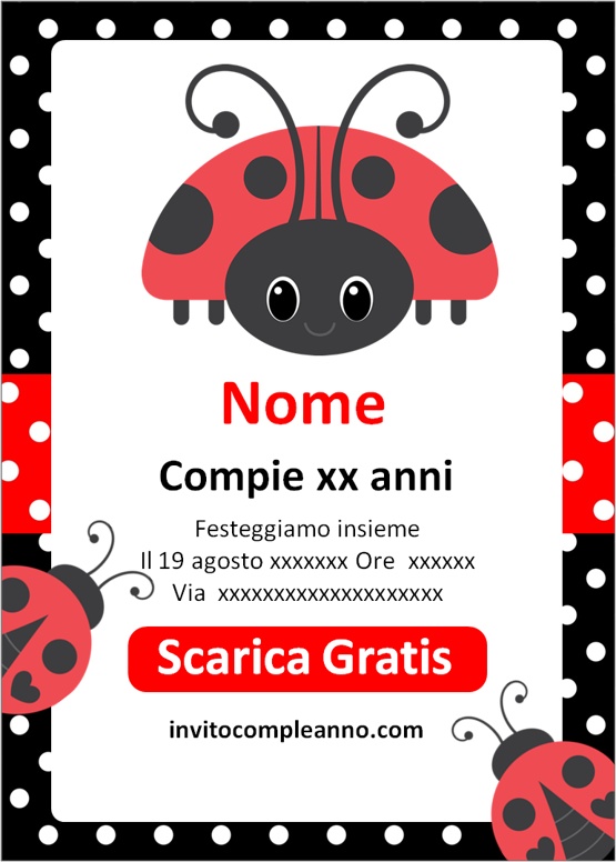 Modello Invito a Tema Compleanno Coccinella