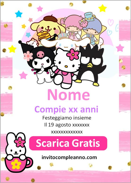 invito festa hello Kitty i suoi amici