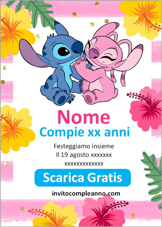 stitch rosa invito compleanno stitch e angel