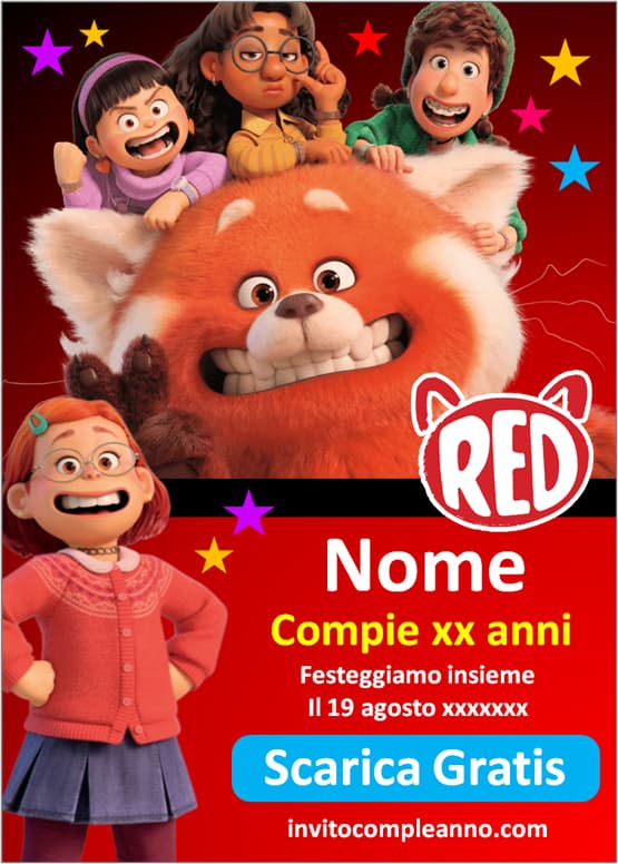 biglietto invito compleanno Red Disney Pixar