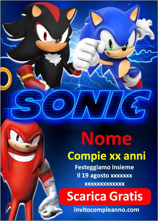 Invito compleanno bambini Tema Sonic e Shadow