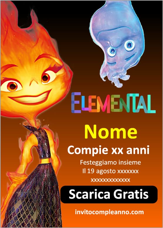 invito compleanno elemental editabile gratis