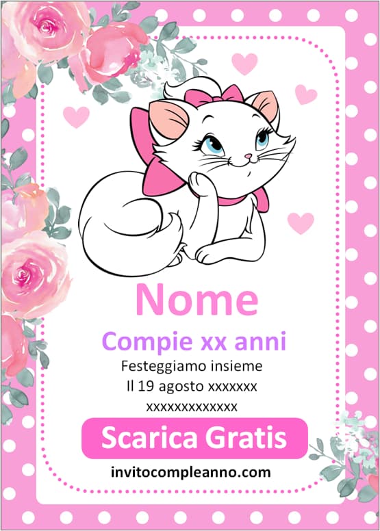 invito compleanno di Gattina Marie aristogatti