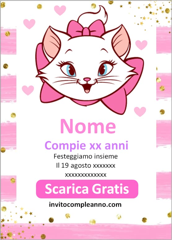 invito compleanno Gattina Marie aristogatti gratis