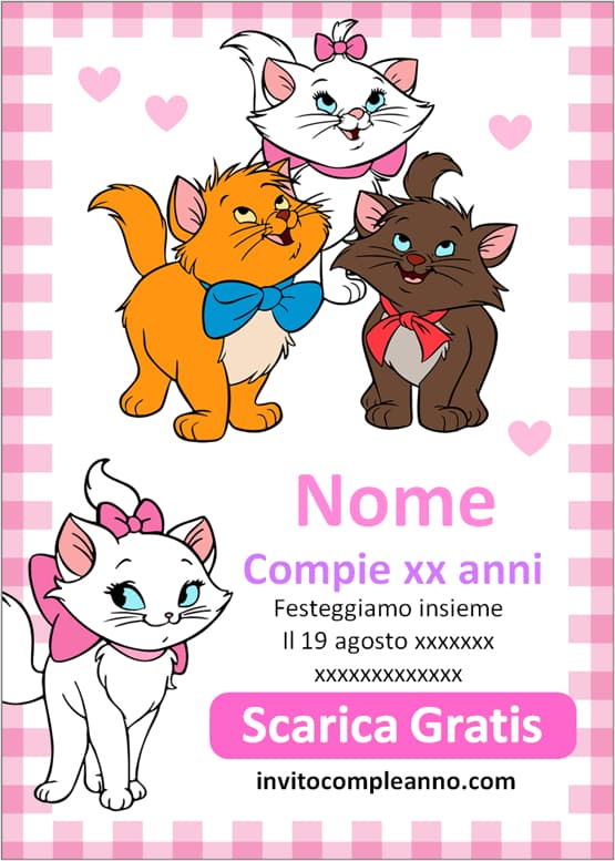 Invito Compleanno Gattina Marie aristogatti