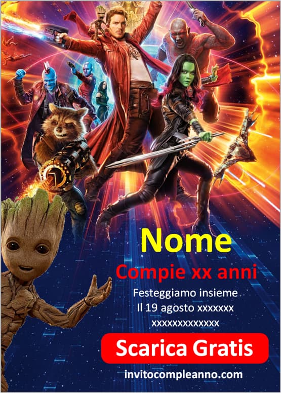 invito compleanno Guardiani della Galassia gratis