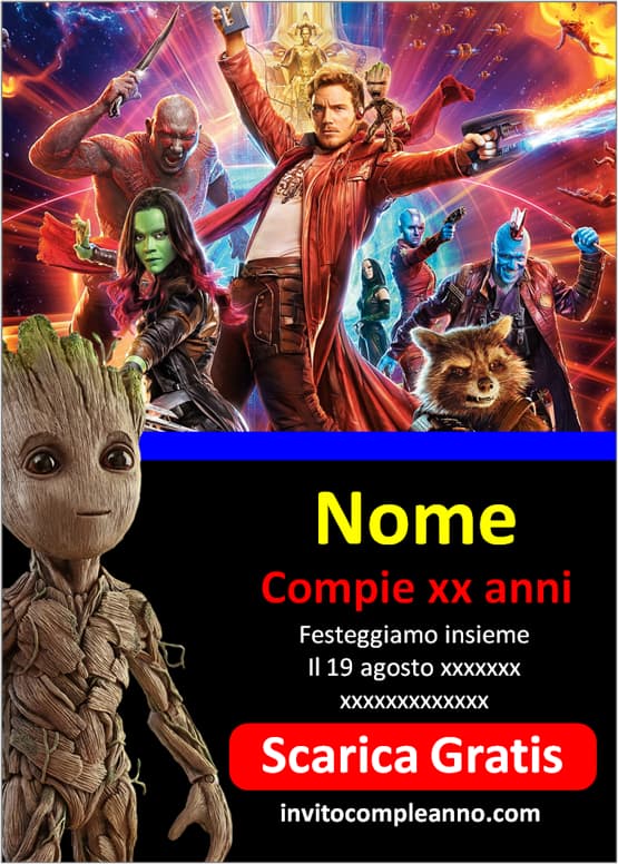 invito compleanno Guardiani della Galassia pdf