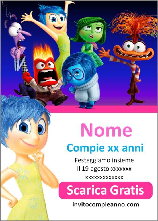 biglietti di invito compleanno Inside Out