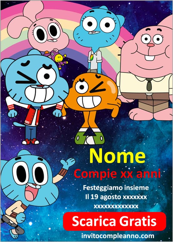 invito compleanno di Lo straordinario mondo di Gumball