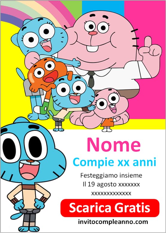 invito compleanno mondo di Gumball editabile