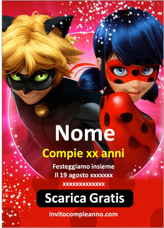 invito festa compleanno Miraculous Ladybug