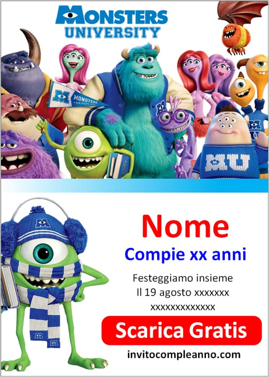 Inviti Monsters & Co da stampare