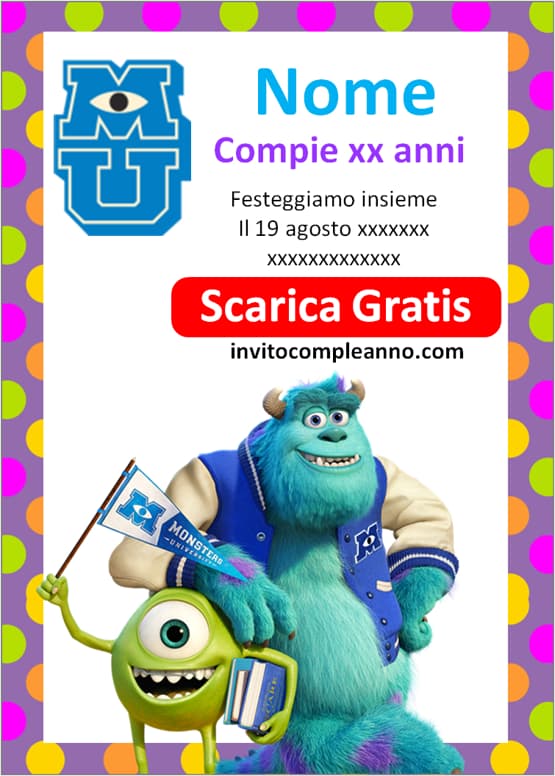 Inviti Monsters & Co gratis da scaricare