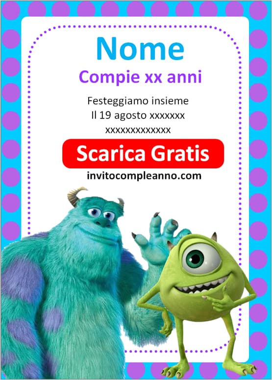Invito compleanno Monsters & Co gratuito