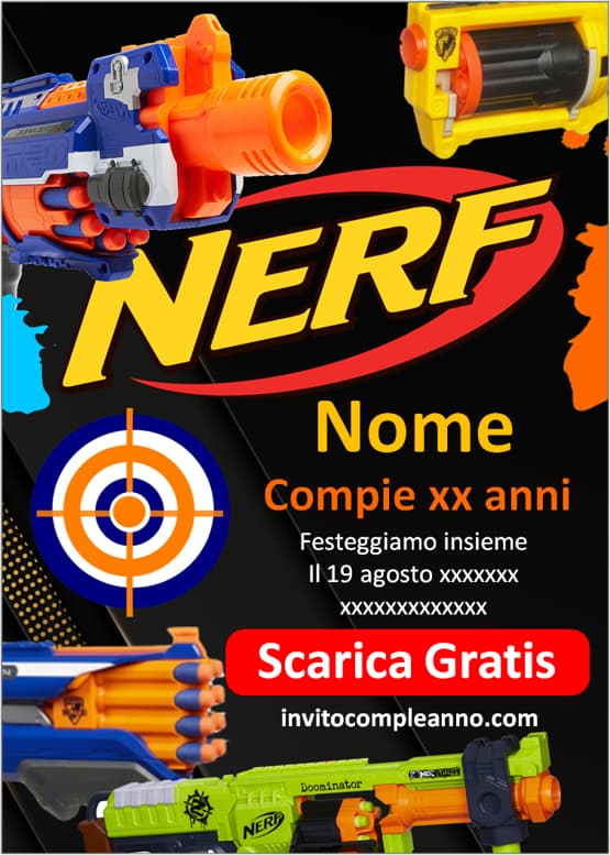 20 Biglietti D'invito Per Festa A Tema Nerf E Dart War – Con Buste, Formato 10,2x15,2 Cm, Design A Cartoncino Pesante