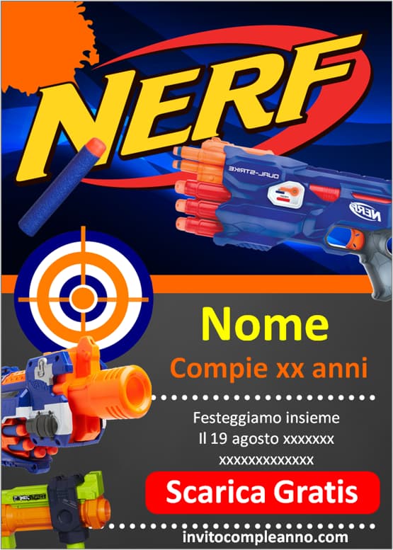 Invito compleanno Nerf gratis
