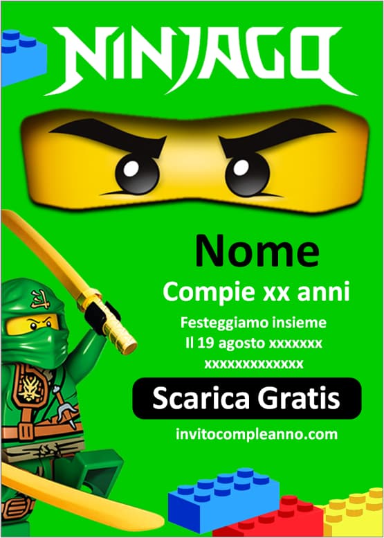 Inviti Ninjago con nome personalizzato gratis