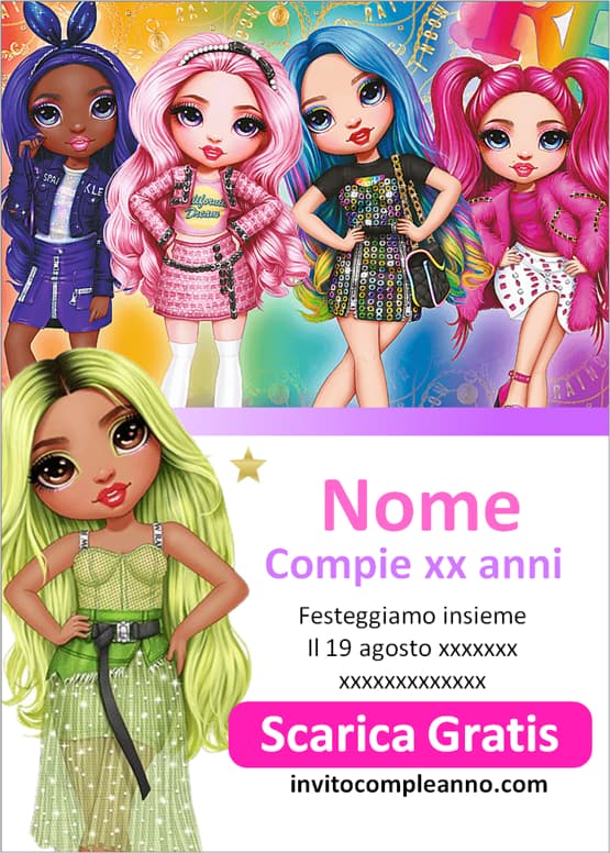Modelli invito Rainbow High da scaricare