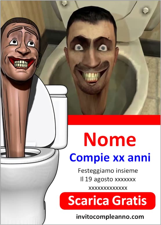 Inviti Skibidi Toilet con testo modificabile
