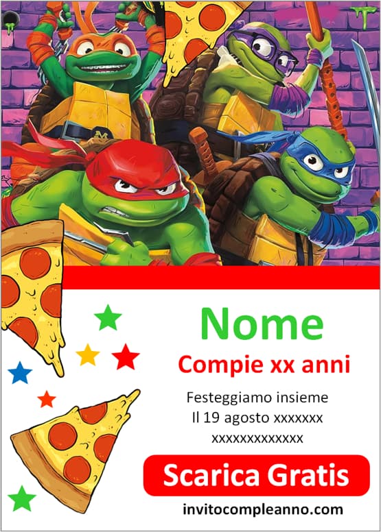 Inviti Tartarughe Ninja da stampare