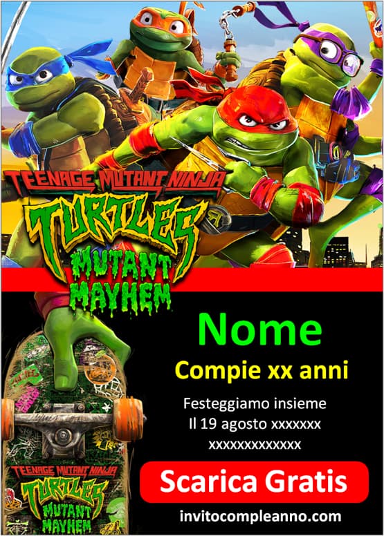 Template inviti Tartarughe Ninja