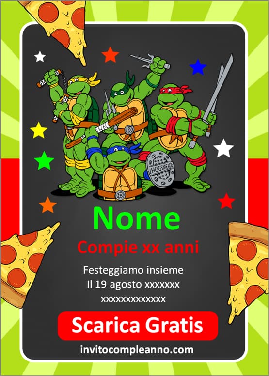 Cartoline invito Tartarughe Ninja