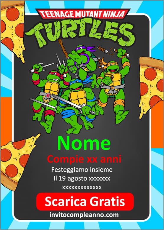 Biglietti festa Tartarughe Ninja stampabili