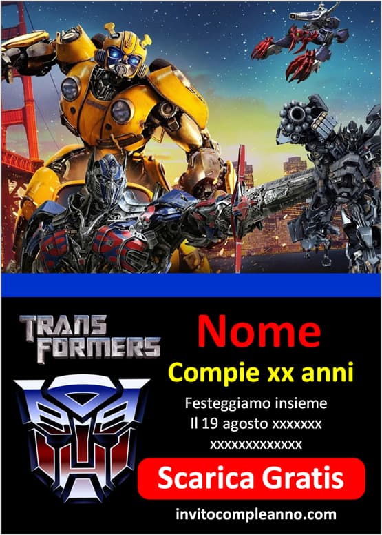 Inviti Transformers da stampare