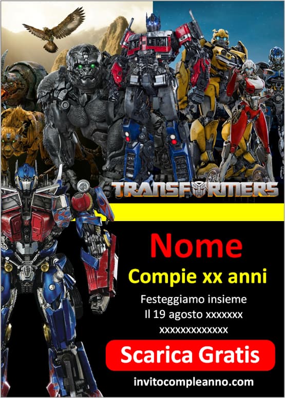 Inviti Transformers personalizzati