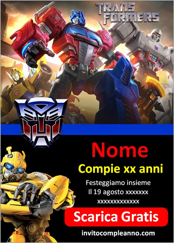 Inviti Transformers con testo modificabile