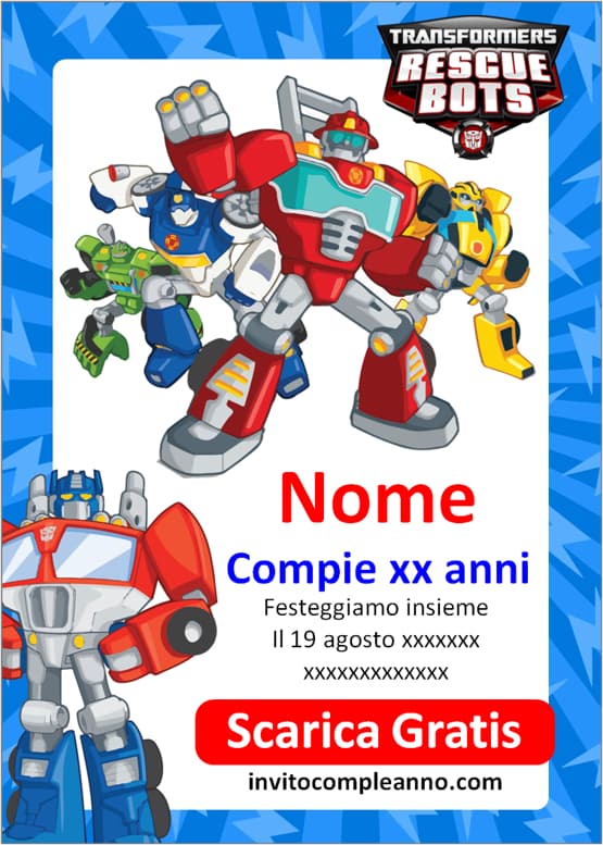 Inviti compleanno Transformers Rescue Bots