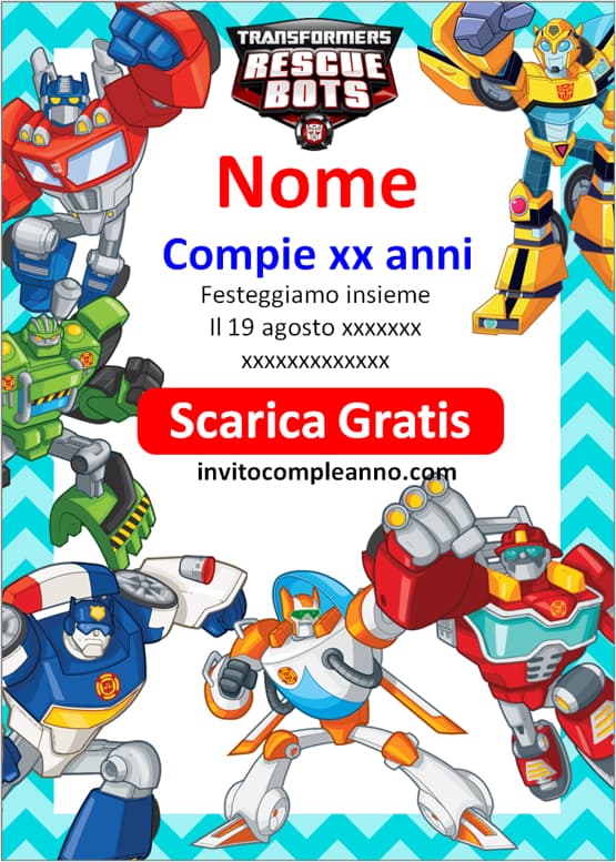 Biglietti invito Transformers Rescue Bots