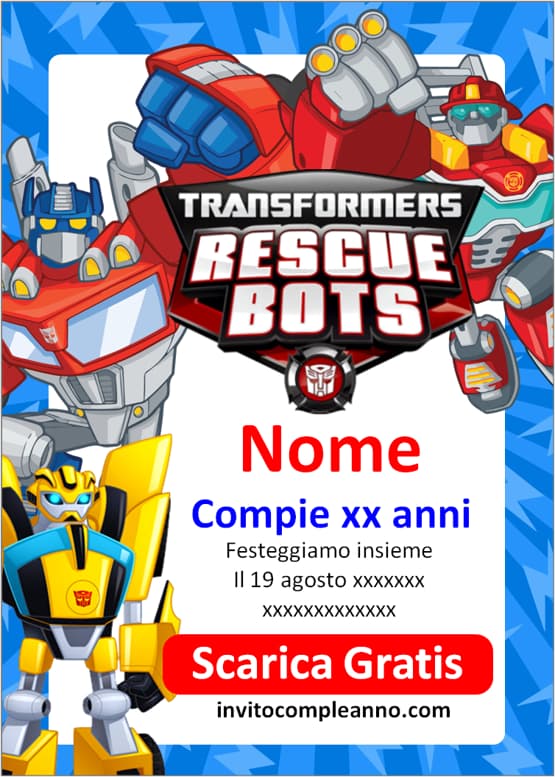 Inviti Transformers Rescue Bots gratis