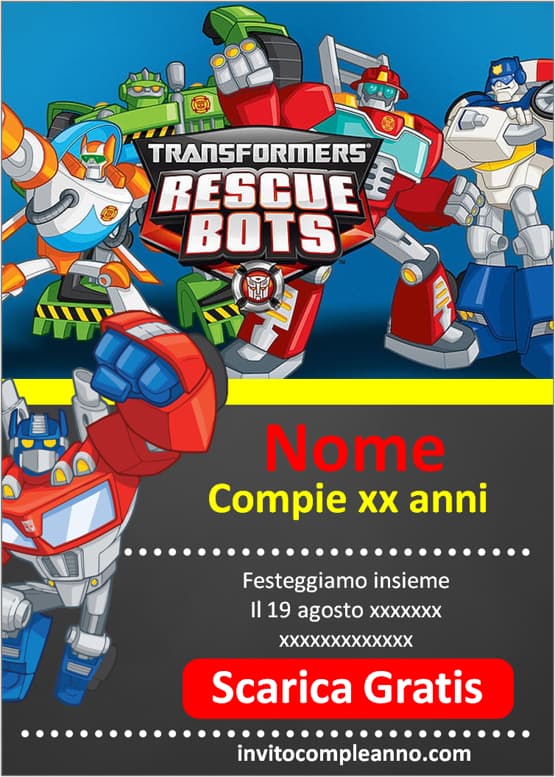 Inviti Transformers Rescue Bots editabili