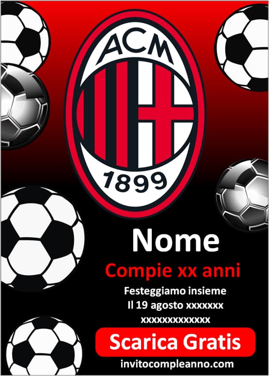 Inviti Milan con testo modificabile