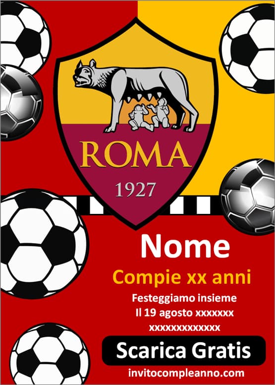 Inviti compleanno Roma calcio