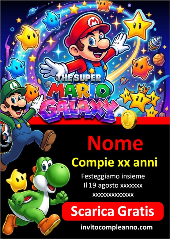 inviti compleanno Super Mario Galaxy