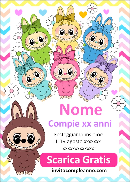 invito compleanno Labubu gratis modificabile