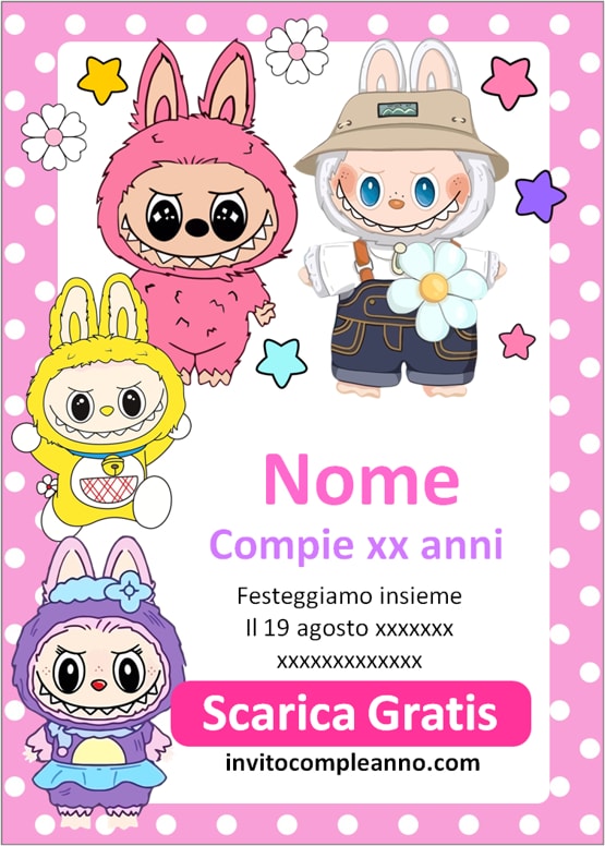 invito compleanno Labubu PDF stampabile